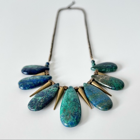 NEW Artisan Chrysocolla and Brass Necklace - Picture 6 of 13